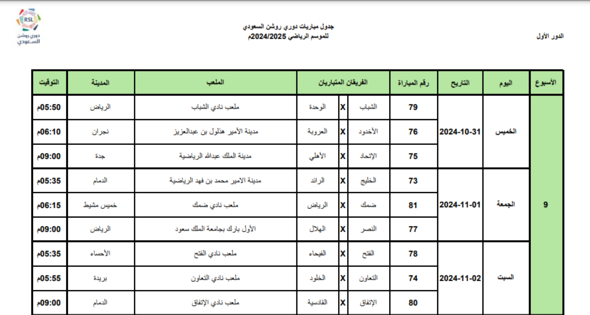 الإعلان عن مواعيد 5 جولات لدوري روشن