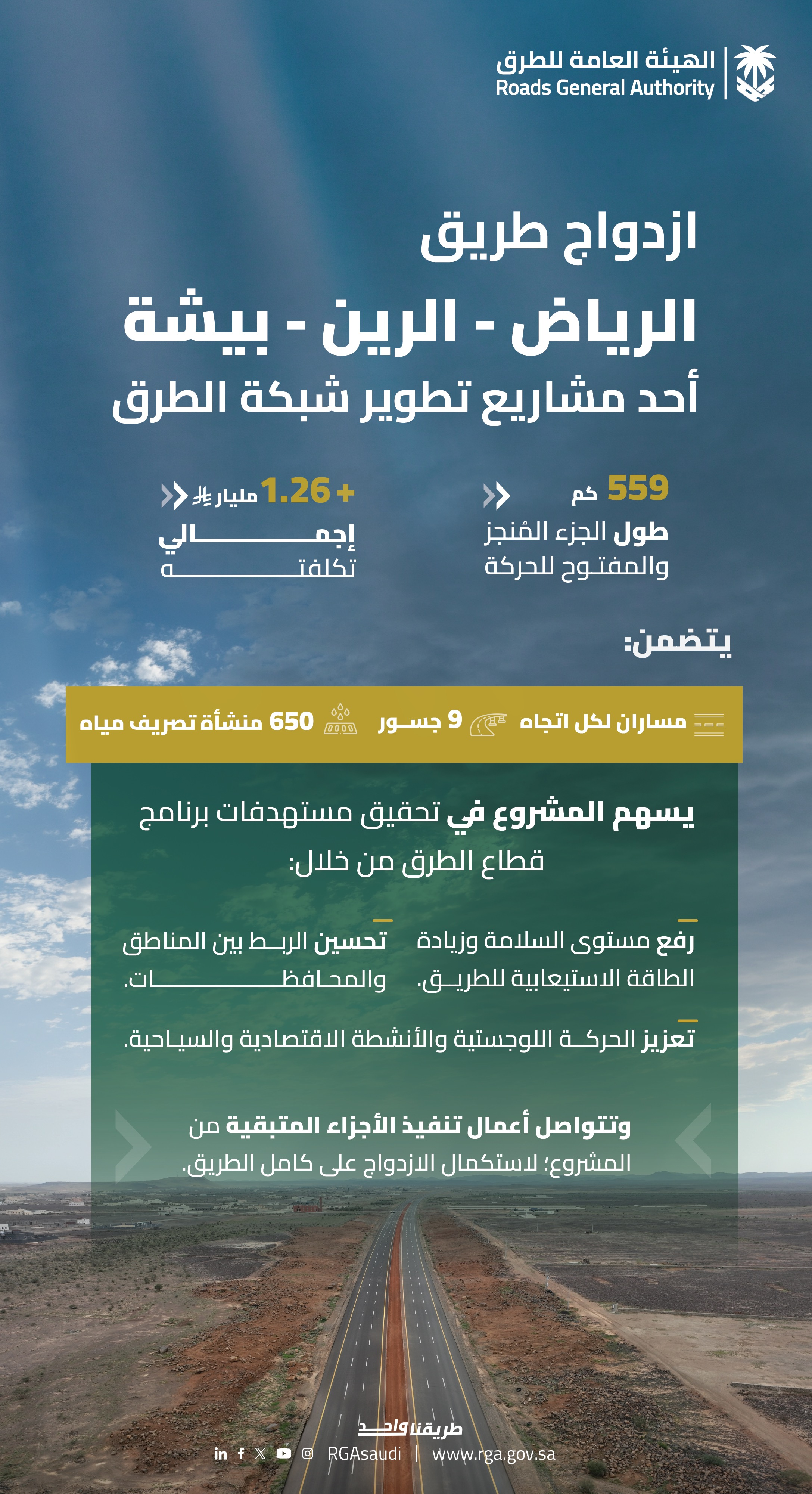 يستهدف المشروع رفع مستوى السلامة على الطريق