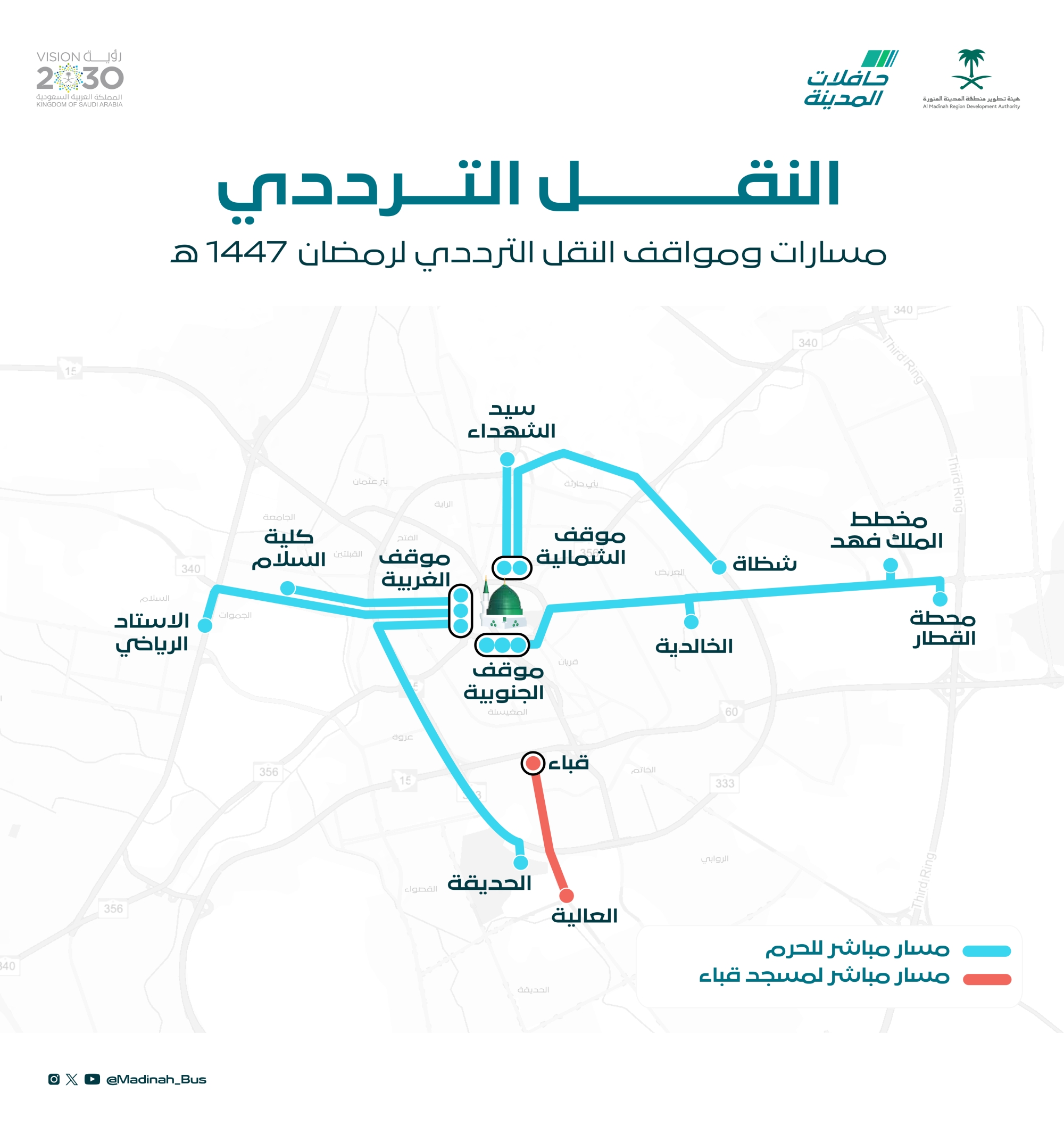 8 مسارات ترددية لنقل المصلين إلى المسجد النبوي و"قباء"